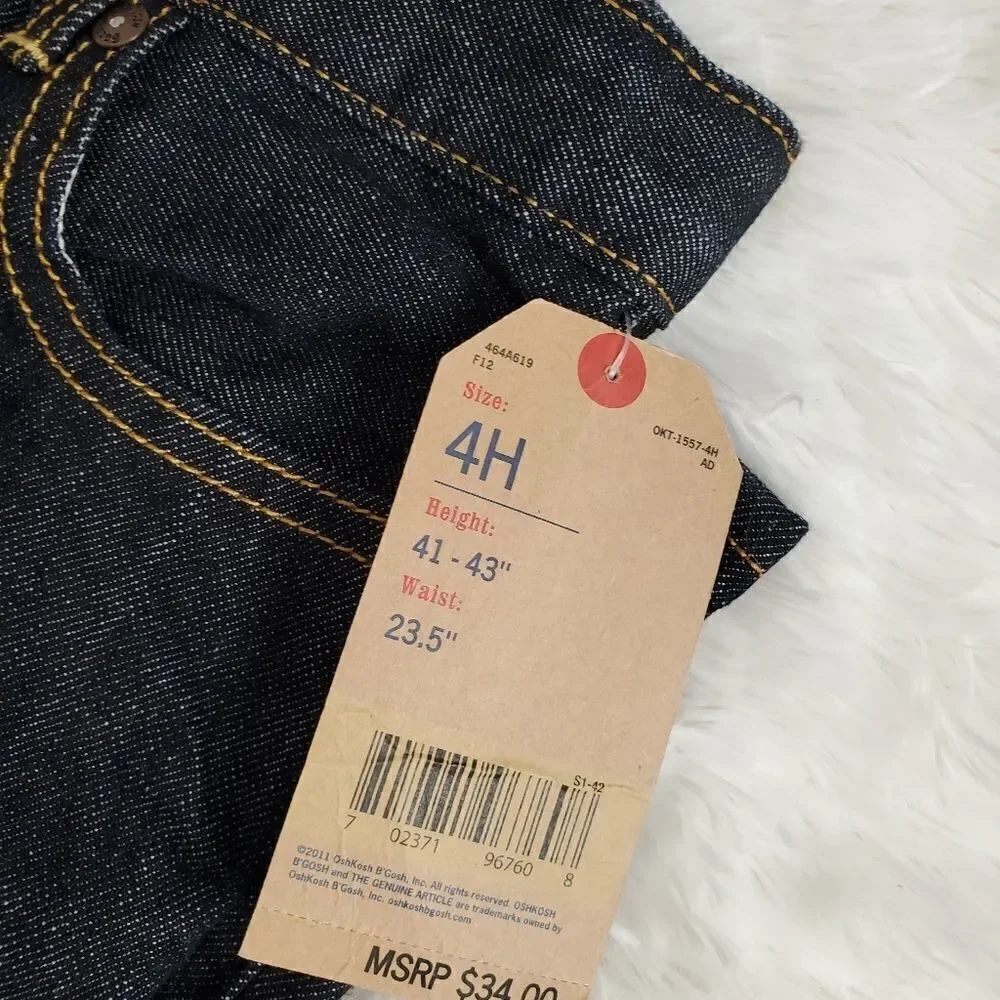 New With Tags Oshkosh b'gosh Boy's Size 4 Husky Classic Jeans with EZ Adjust